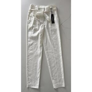 Express Ankle White High-Waisted Paperbag Trousers with Belt Size 00R